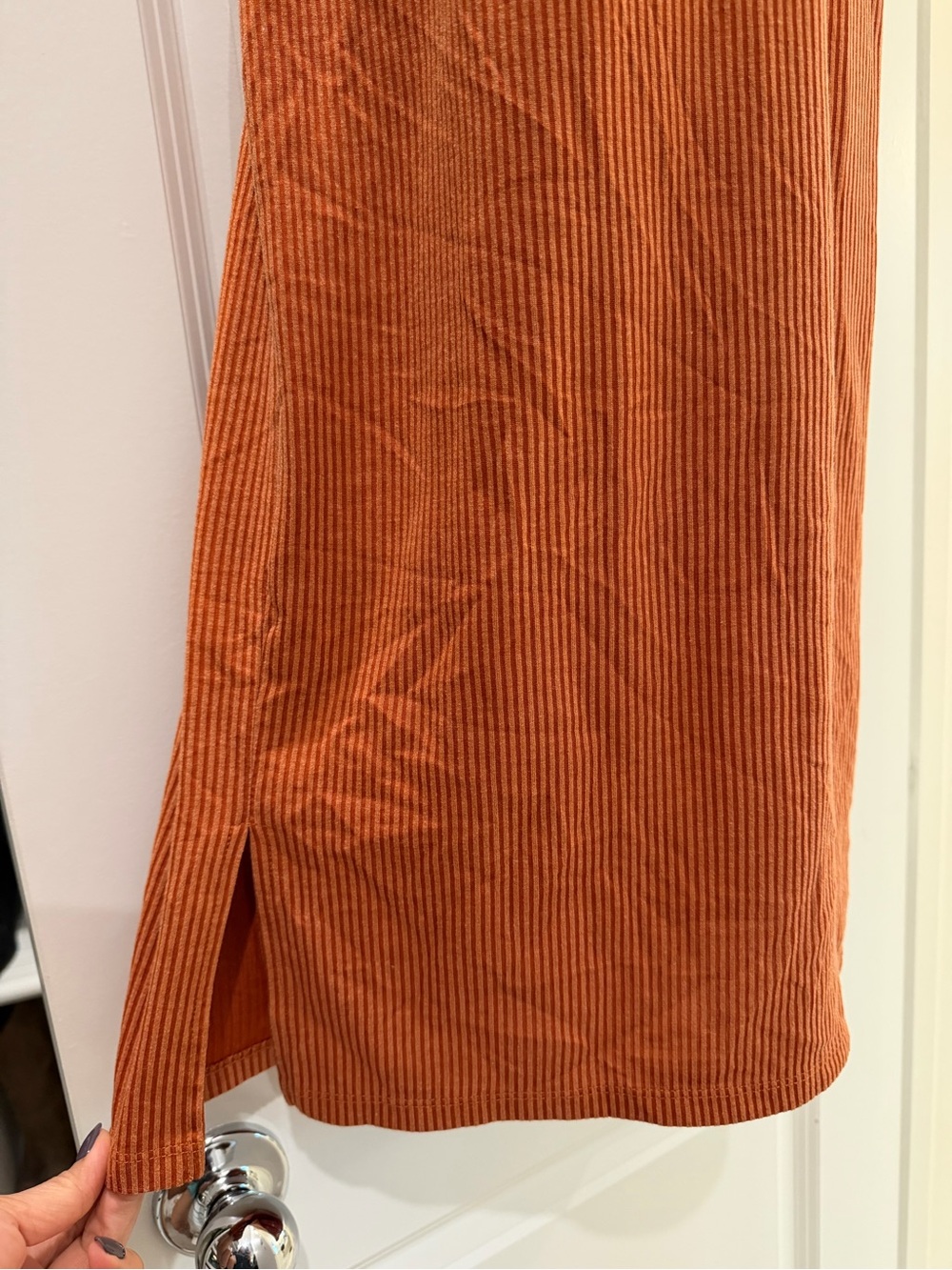 Lily White Rust Ribbed Ruffle Strap Midi Dress XL Boho - Picture 4 of 6